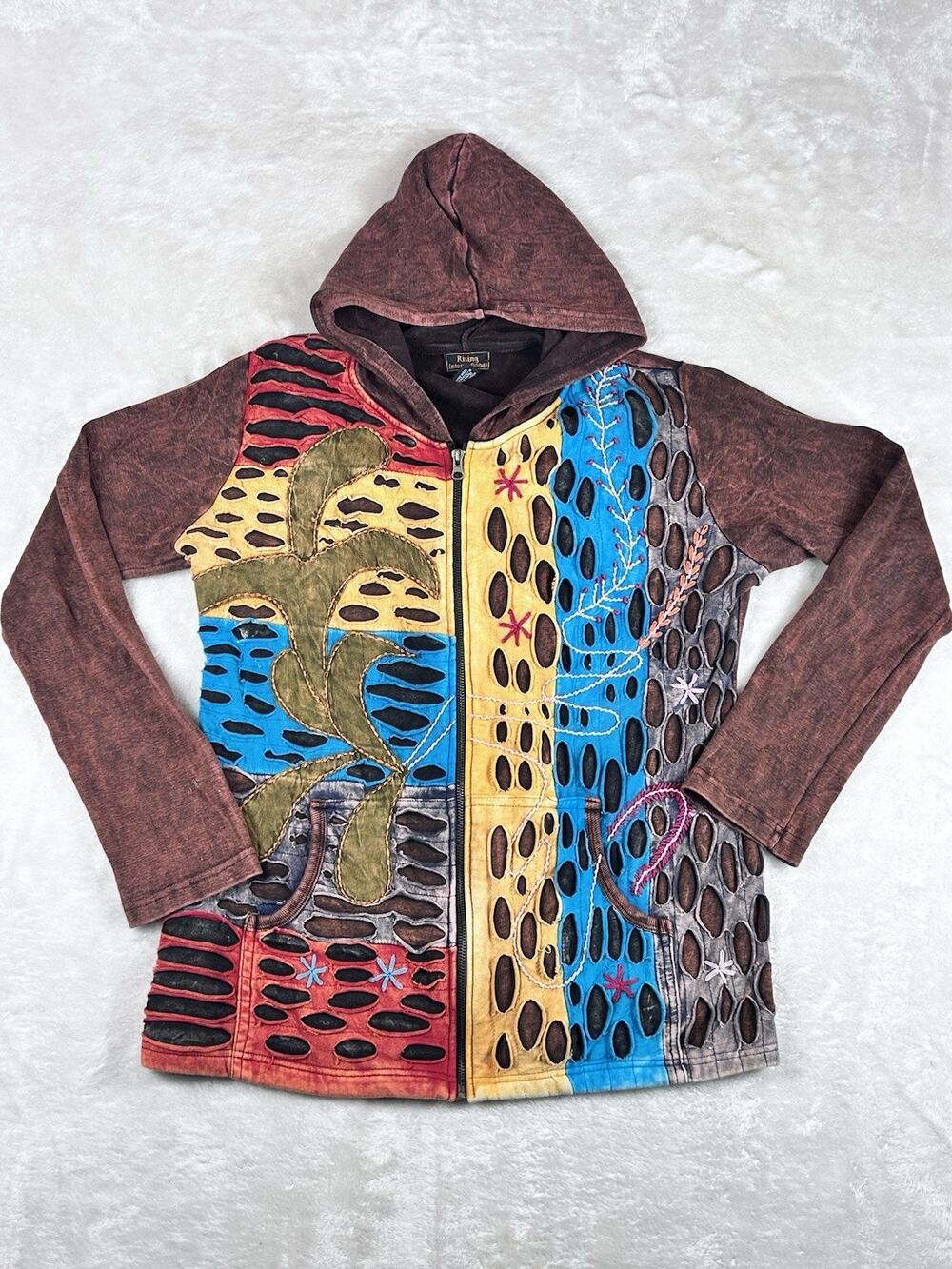 Rising International Hoodie Women’s Sz XL Boho Hippie Colorful Multicolor Batik